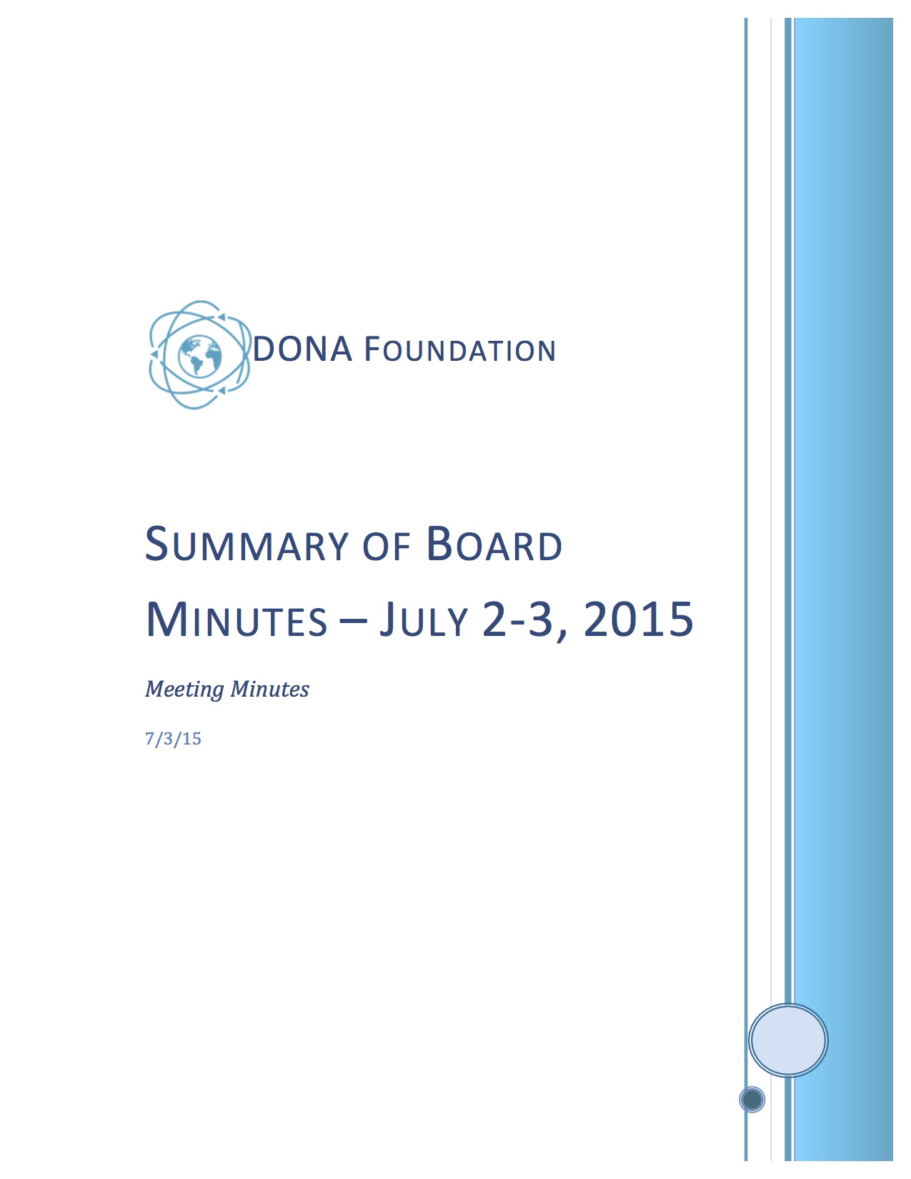 Summary of Board Minutes July 2-3, 2015