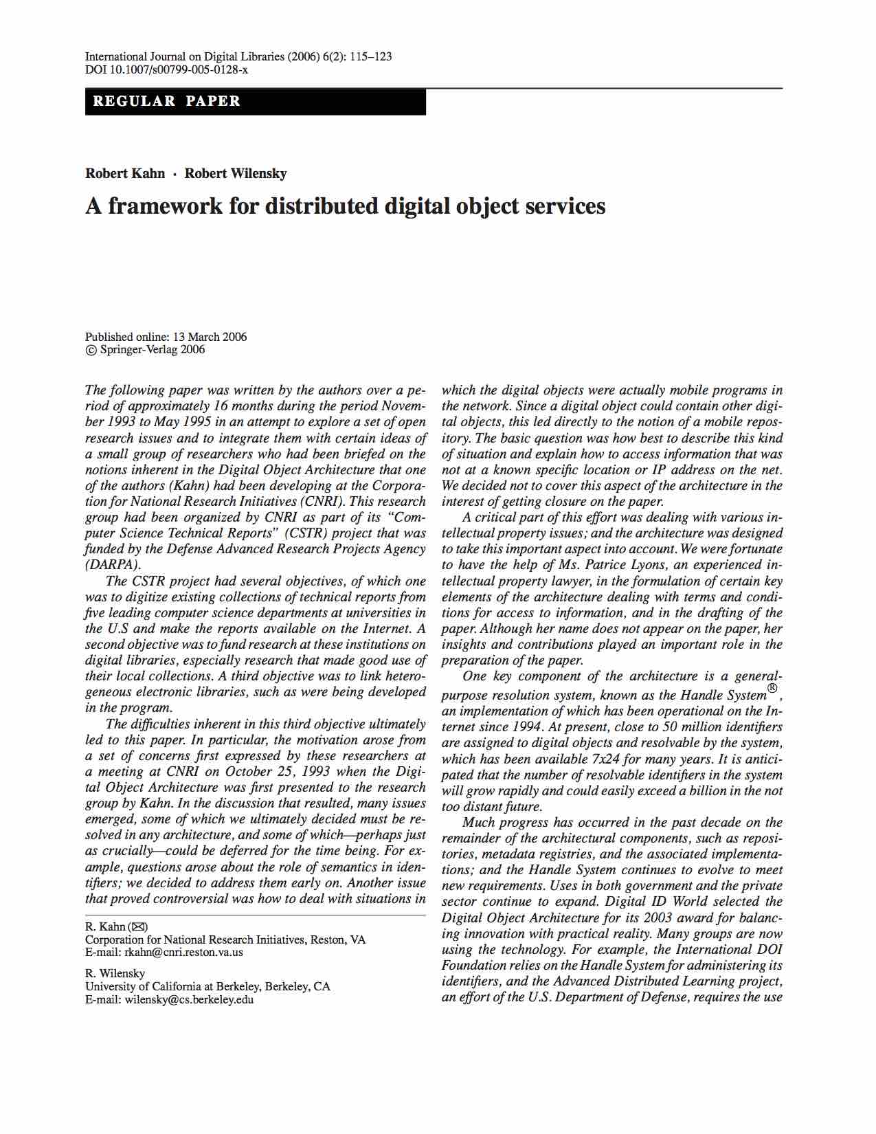 A Framework for Distributed Digital Object Services