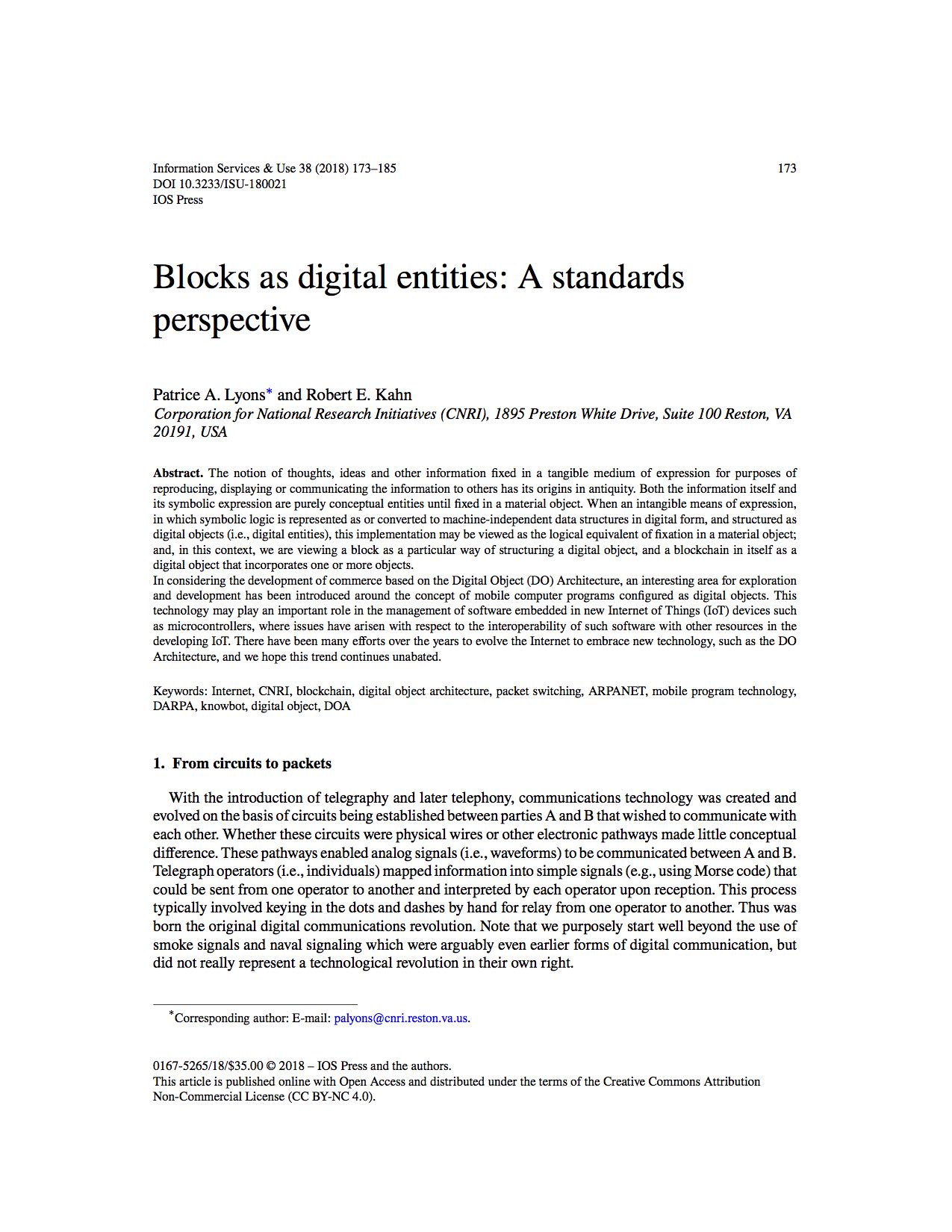 Blocks as digital entities